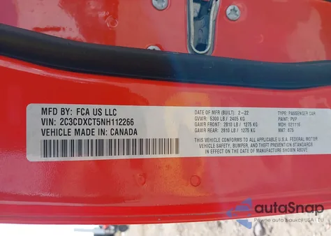 2022 Dodge Charger R/T z USA, uszkodzony, nr VIN 2C3CDXCT5NH112266